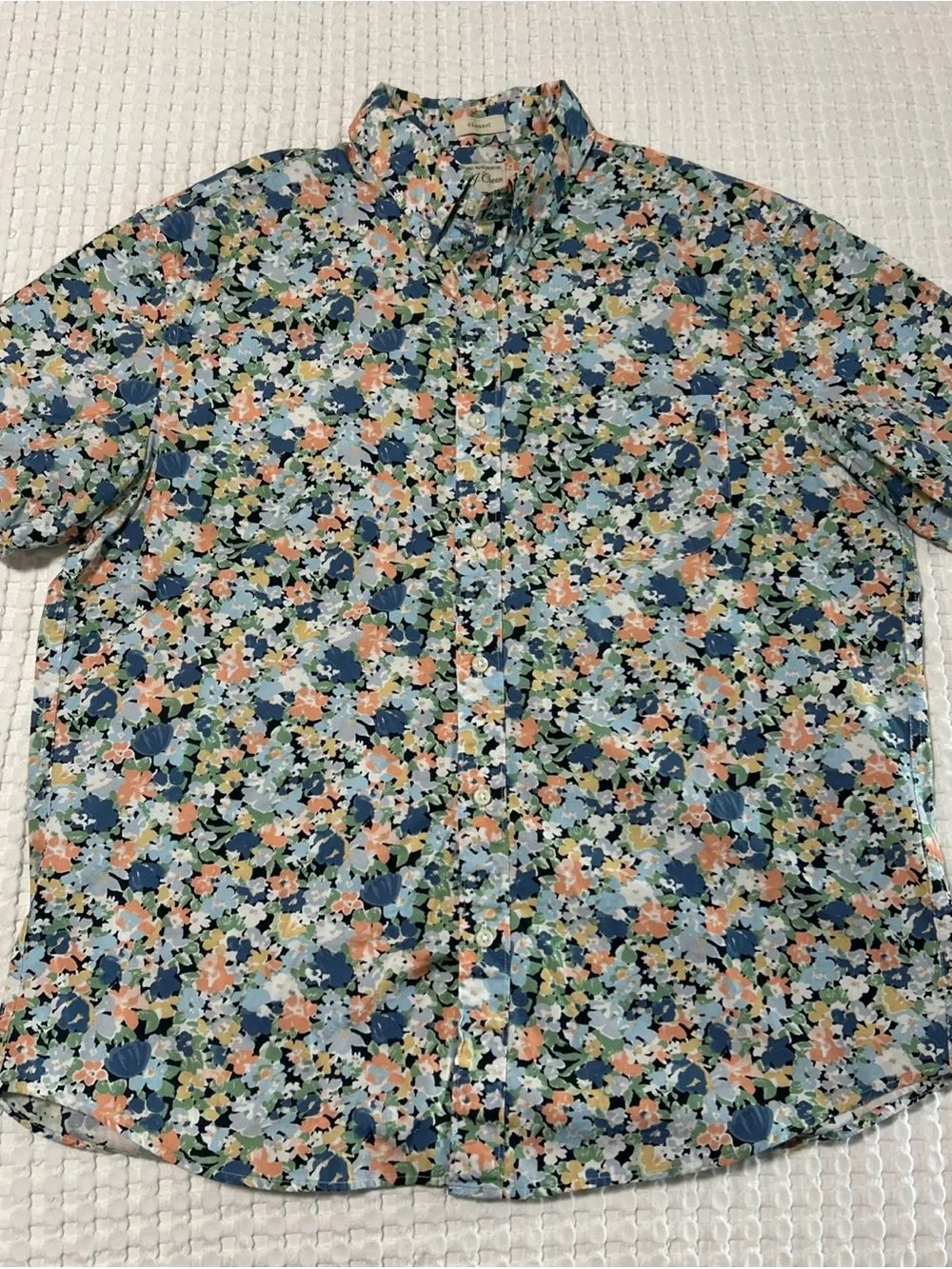 J. Crew Classic Fit Floral Button-Up Short Sleeve Shirt - Blue Multi - Men’s L